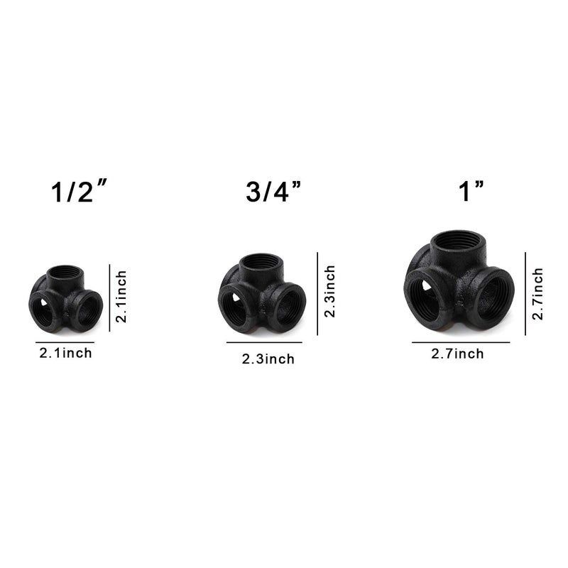 Home TZH 3/4" تي أسود مطلي 4-طرق مع مخرج جانبي، مجموعة منزلية TZH 10-Pack من تركيبات الأنابيب الحديدية القابلة للتشكيل السوداء 4-طرق للأنابيب الصناعية، الأثاث وزينة الأعمال اليدوية (10، 3/4 بوصة أسود) - Image 3